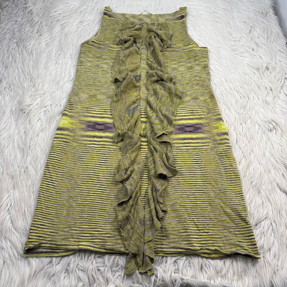 Gianni Bini Women's L Green Striped Knit Dress Ruffle Sleeveless Maximalist